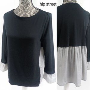 LOFT LS Jersey & Woven Stripe Accent Tee Shirt Top MP